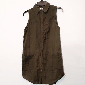 Gypsy JUNKIES Sleeveless Cotton Button Shirt; Olive Green; Pockets; Size S/M